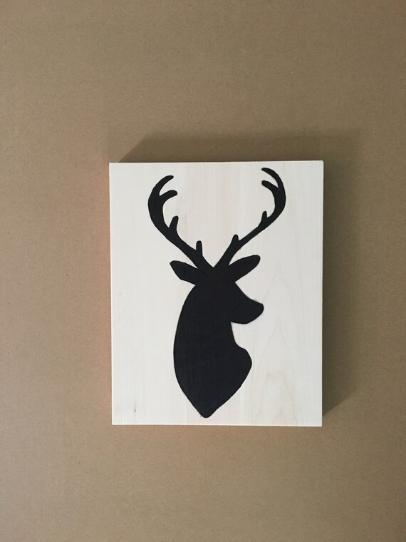 Deer Wood Wall Painting Deer Silhouette Black Deer On Wood Etsy