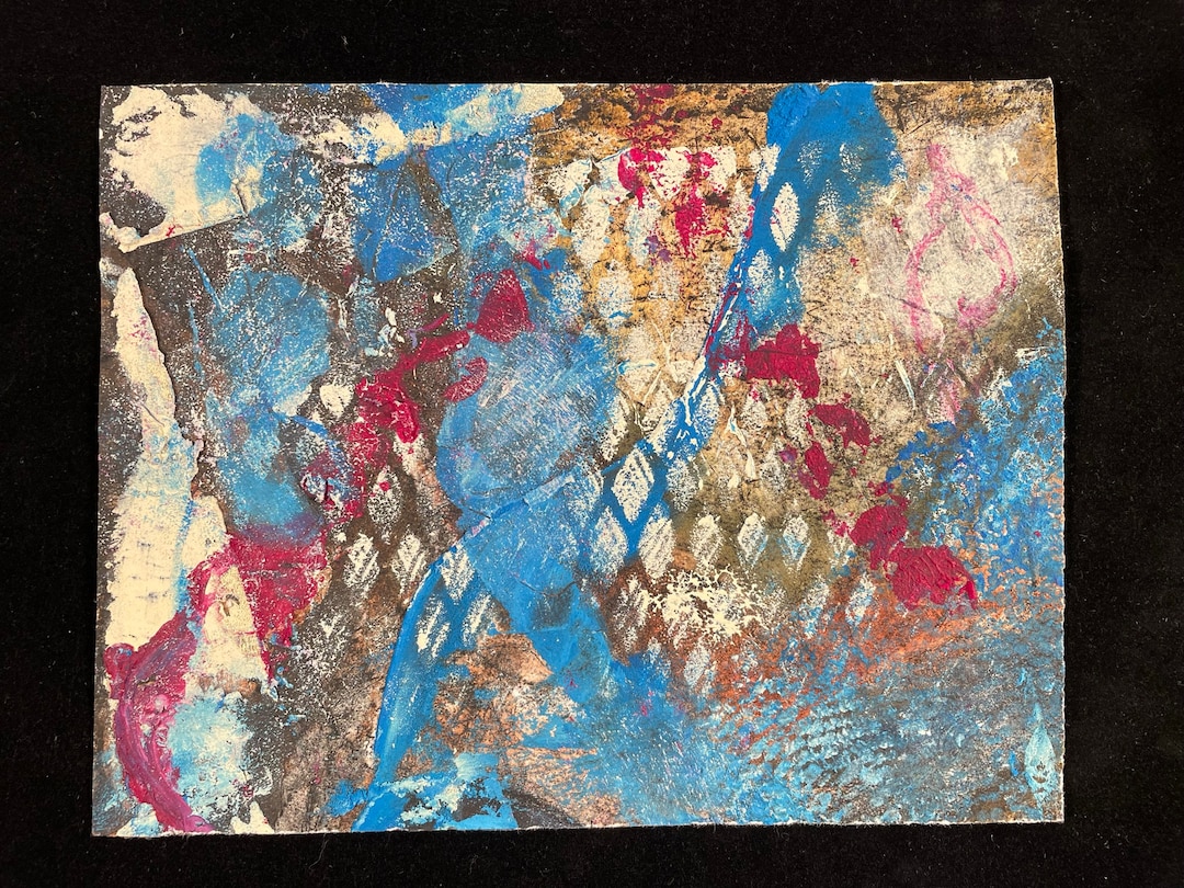 Acrylic Painting Over Intaglio Etching, Original Abstract Design Wall ...