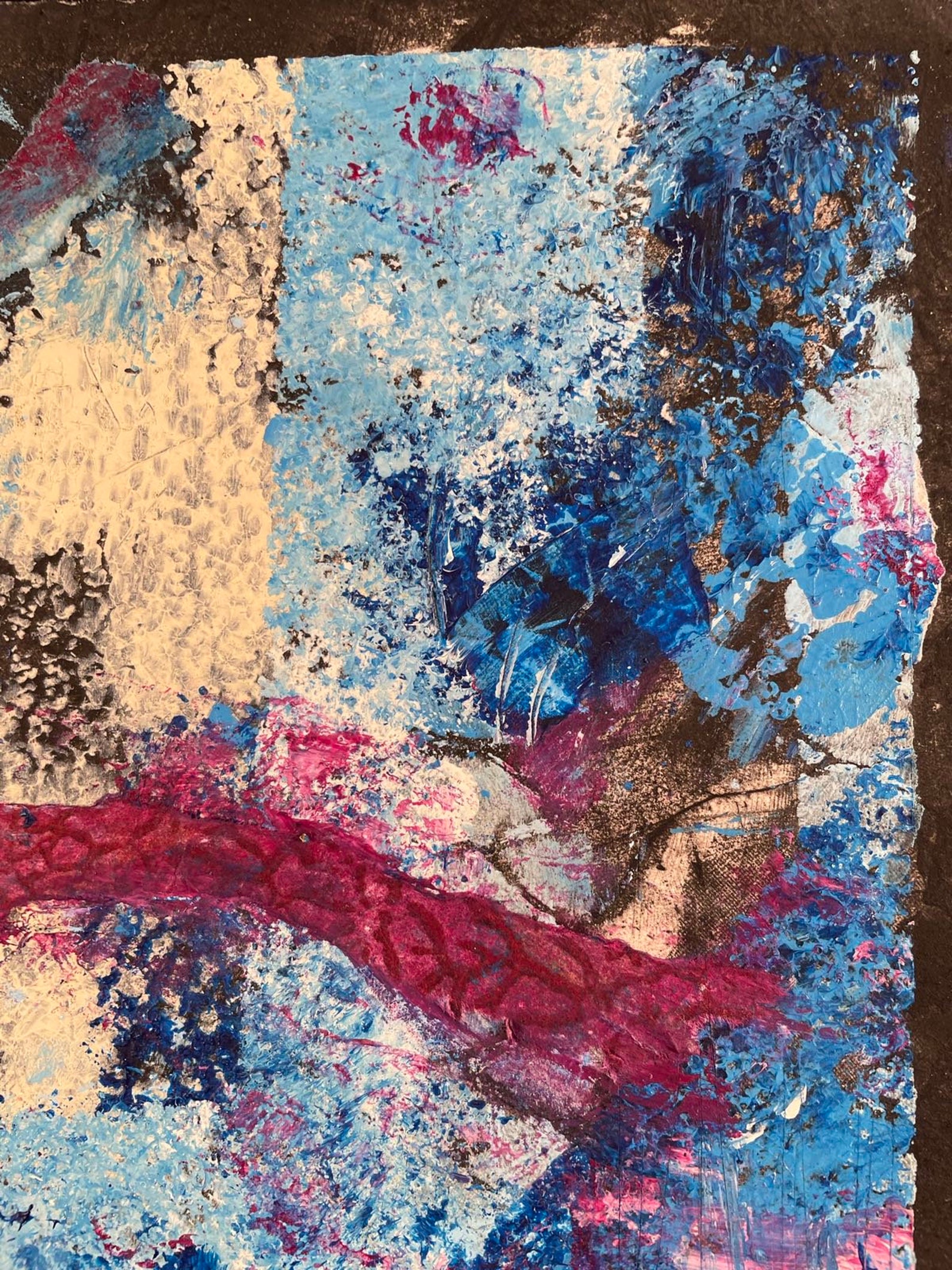 Acrylic Painting Over Intaglio Etching, Original Abstract Design Wall ...