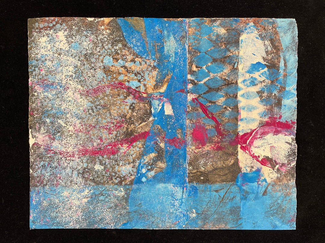 Acrylic Painting Over Intaglio Etching, Original Abstract Design ...