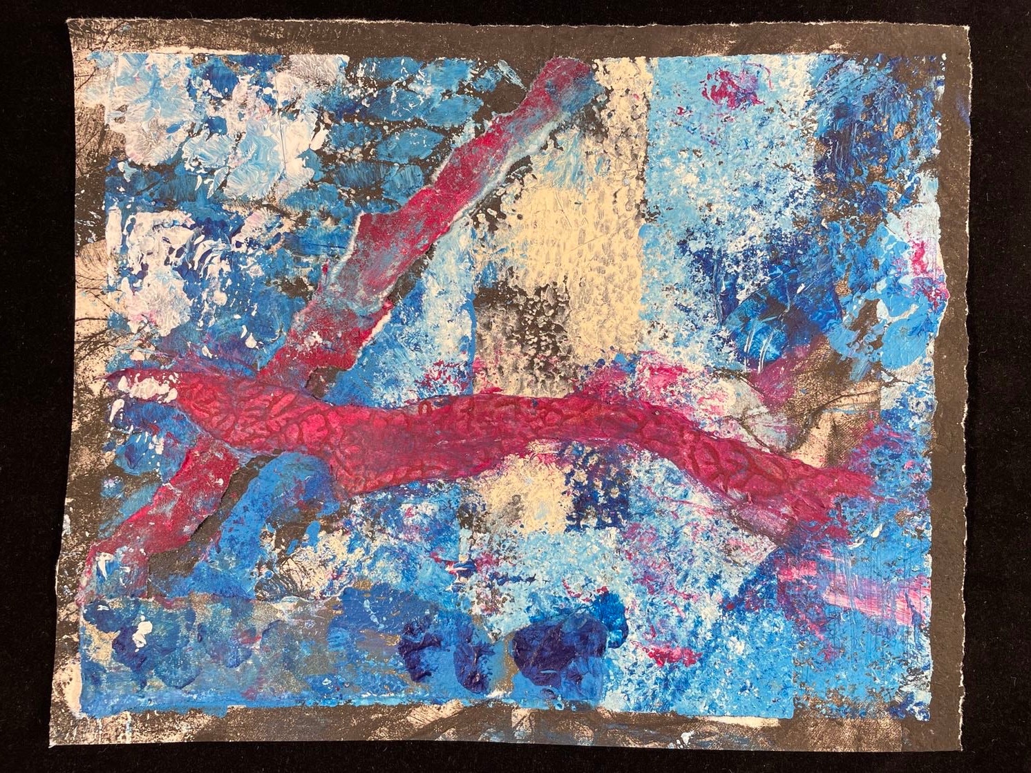 Acrylic Painting Over Intaglio Etching, Original Abstract Design Wall ...