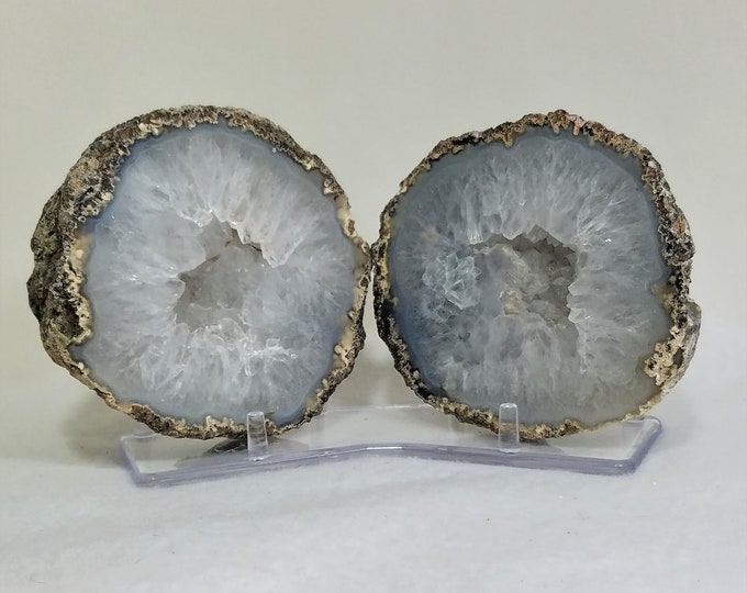 Brazilian Agate Geode Pair Rock Specimens Display Rocks
