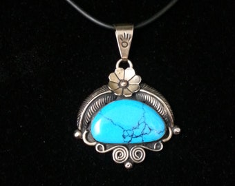 A  Absolutely stunning Mexican Navajo untested Sterling and opal necklace with pendant — 13 inches long — wow — signed on back