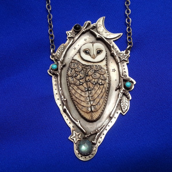 NOT4SALE sterling silver owl Laura Mears, labradorite, turquoise, black crystal, crescent moon, Jennie Siebold Nightdreamer, Nightgypsy83