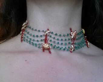Maui Divers choker, sterling silver, 18 karat gold, enamel, seahorse, starfish, fish, octapus, stylish, retired design, collectible