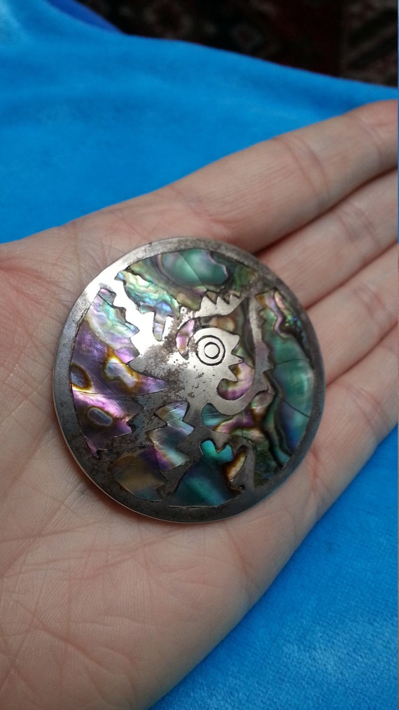 Beautiful silver abalone brooch pendant, made in … - image 1
