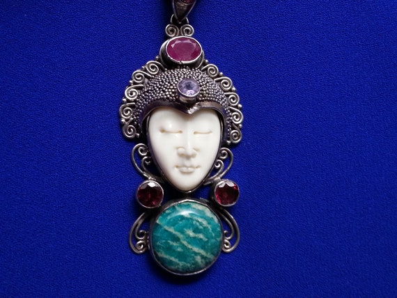 Beautiful sterling silver ruby amazonite garnet a… - image 1