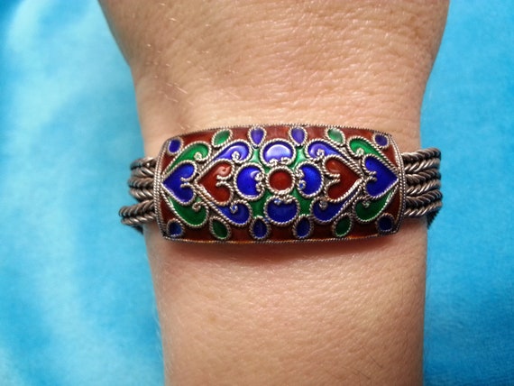 Beautiful sterling silver enamel vintage bracelet… - image 1