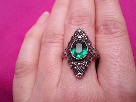 Beautiful sterling silver marcasite vintage ring,… - image 1