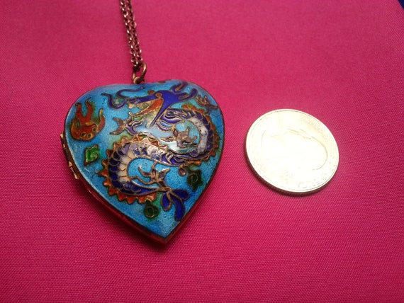 Auspicious silver Chinese enamel puffy heart lock… - image 3