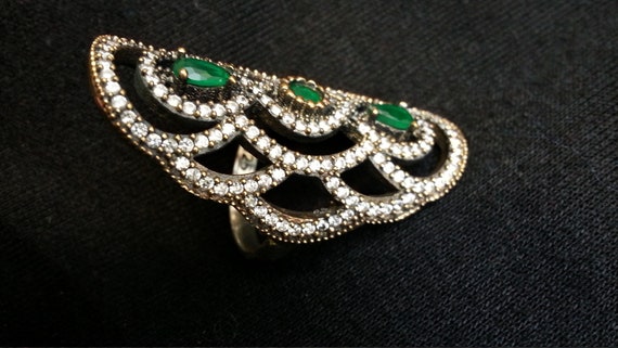 Impressive Ottoman statement cocktail ring, emera… - image 7