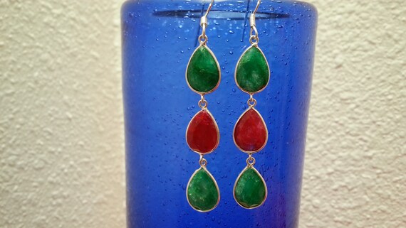 Striking ruby and emerald silver set, ring, earri… - image 7