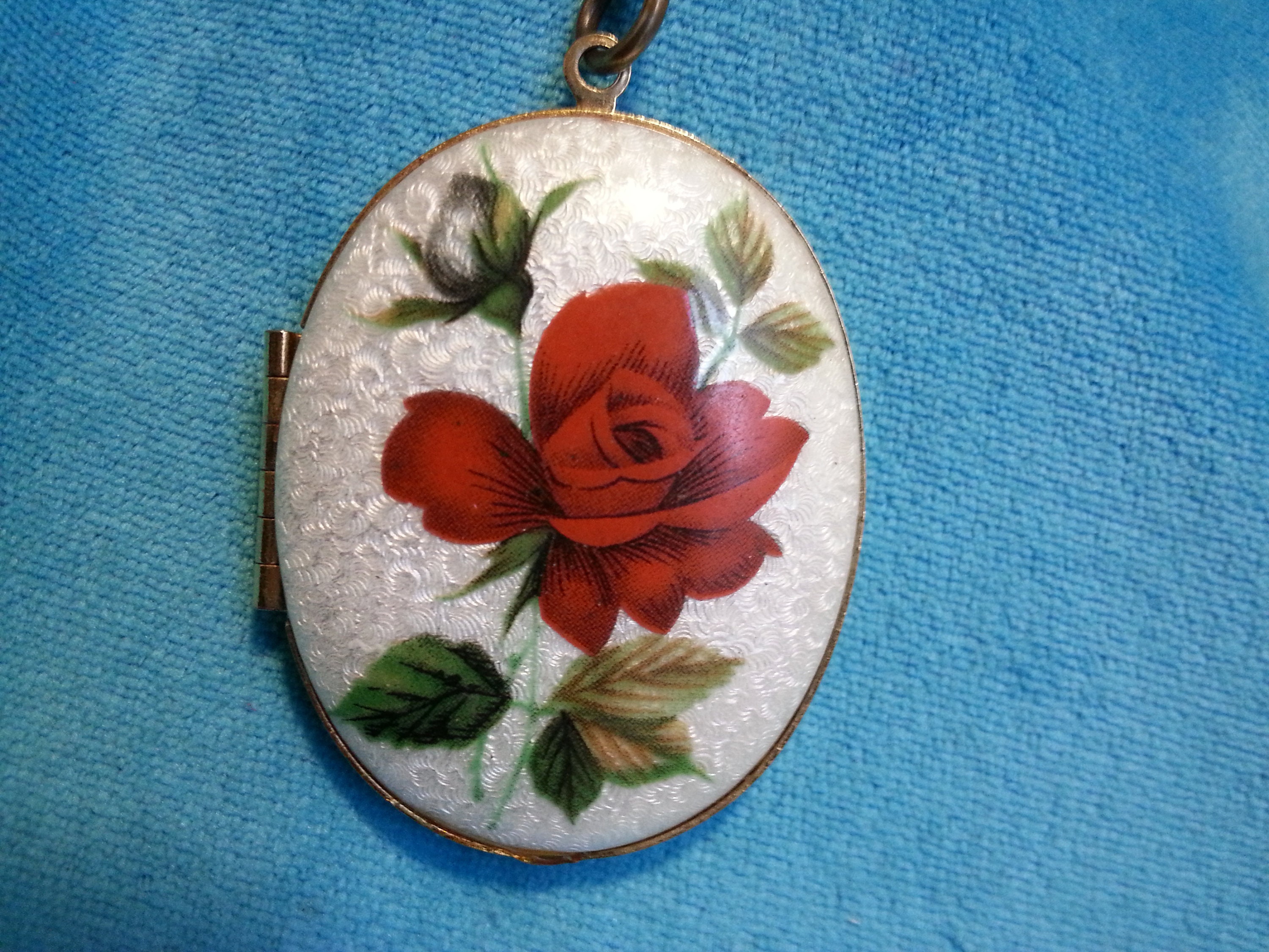 Large Vintage Guilloche Enamel Pendant Gold-tone Locket