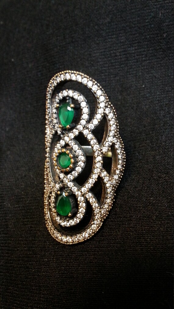 Impressive Ottoman statement cocktail ring, emera… - image 6