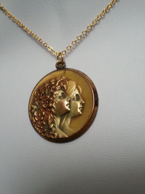 Rare Edwardian/Art Nouveau gold-filed pendant, lo… - image 6