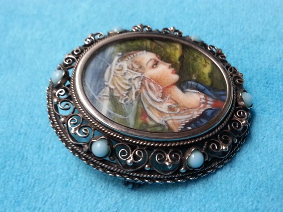 Wonderful vintage filigree brooch/pendant, 800 si… - image 2