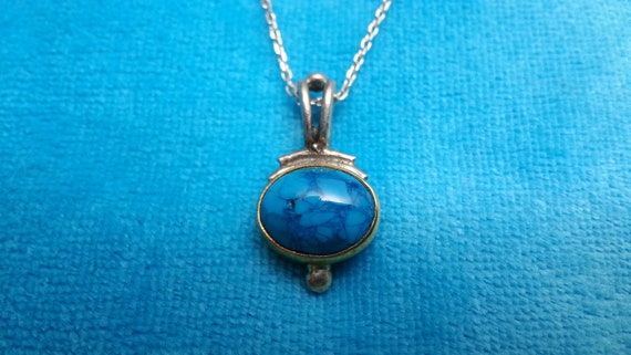 Sterling silver and 22k gold turquoise pendant, l… - image 2