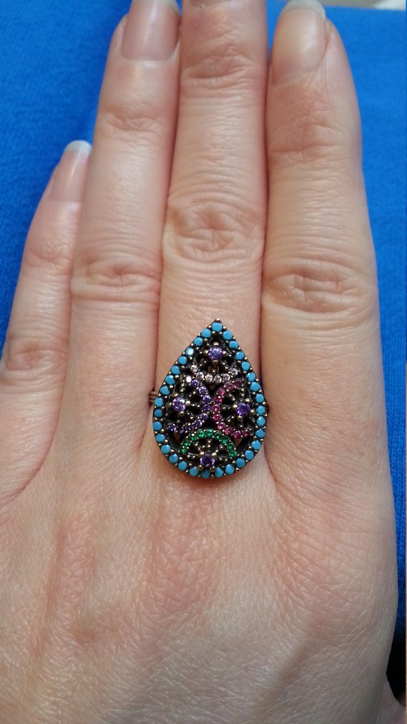 Delightful sterling ruby teardrop ring, sparkling… - image 6