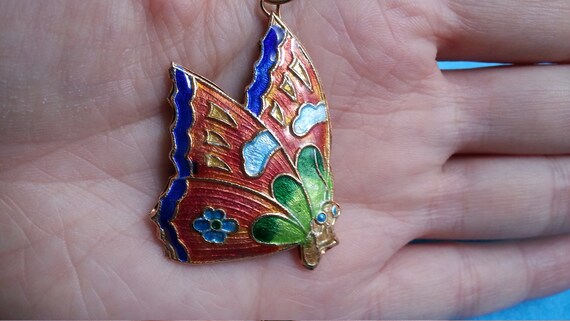 Beautiful vintage Chinese enamel flying butterfly… - image 7