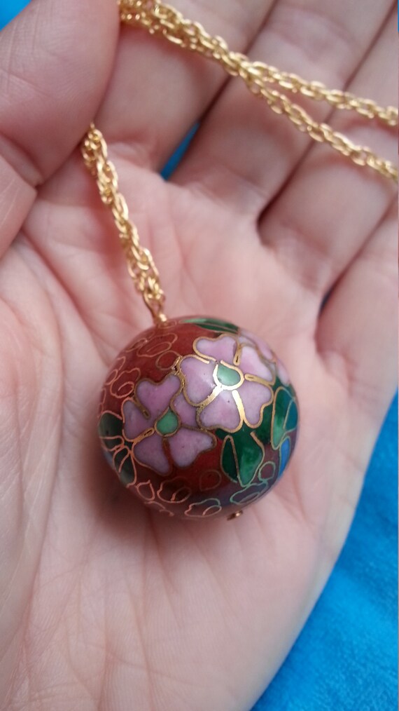 Chinese enamel ball pendant on gold-plated woven … - image 7