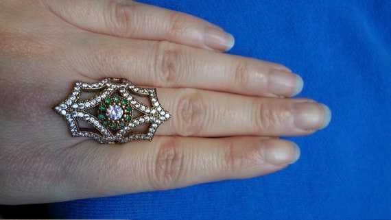 Impressive statement ring, sterling silver and br… - image 2