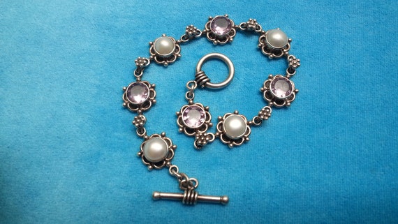 Beautiful vintage sterling silver amethyst pearl … - image 4
