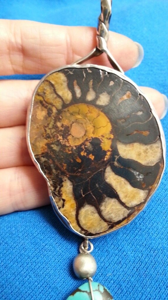 Impressive ammonite large sterling silver pendant… - image 4