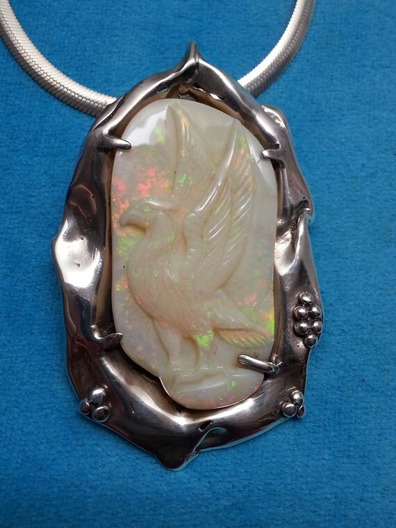 Unique sterling silver opal vintage signed pendan… - image 7