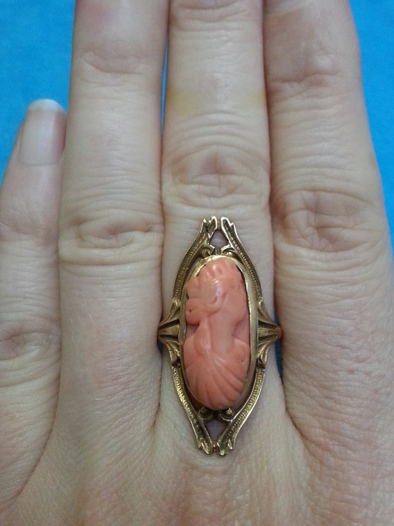 Lovely antique 10k-14k gold cameo ring, genuine c… - image 4