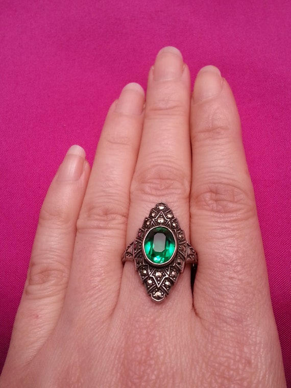 Beautiful sterling silver marcasite vintage ring,… - image 3