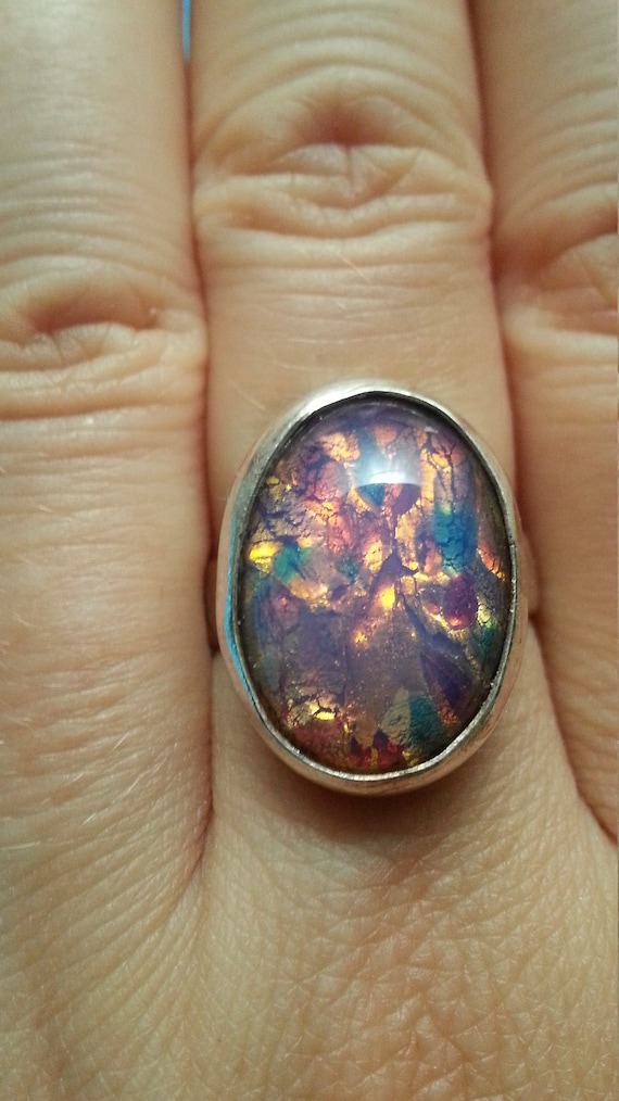 Bold sterling silver ring, iridescent dragon's br… - image 4