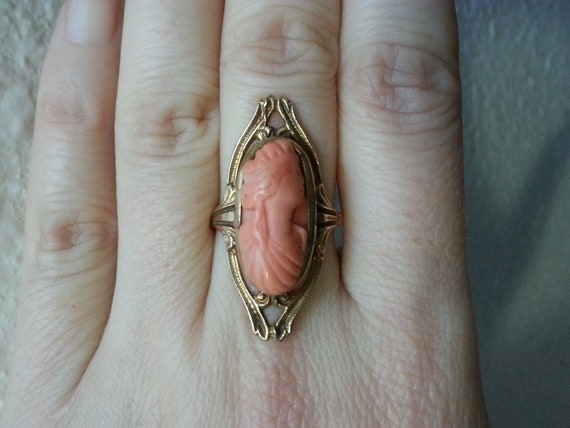 Lovely antique 10k-14k gold cameo ring, genuine c… - image 7