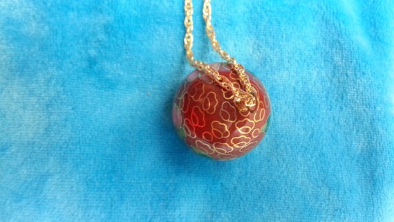 Chinese enamel ball pendant on gold-plated woven … - image 10