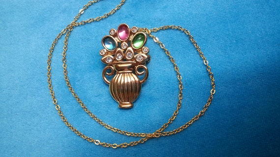 Beautiful vintage flower vase brooch and pendant,… - image 5