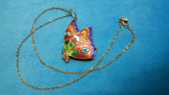 Beautiful vintage Chinese enamel flying butterfly… - image 9