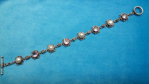 Beautiful vintage sterling silver amethyst pearl … - image 3