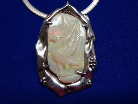 Unique sterling silver opal vintage signed pendan… - image 2