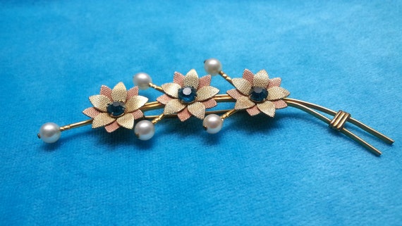 Lovely 12k gold-plated Van Dell brooch, cultured … - image 7