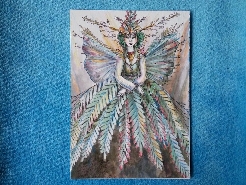 miniature watercolor butterfly wings fairytale whimsy Limited Edition 22 ACEO fern fairy witch collectible Paulina Cassidy