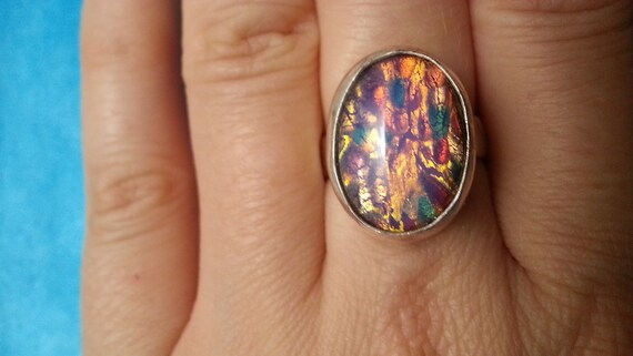 Bold sterling silver ring, iridescent dragon's br… - image 6