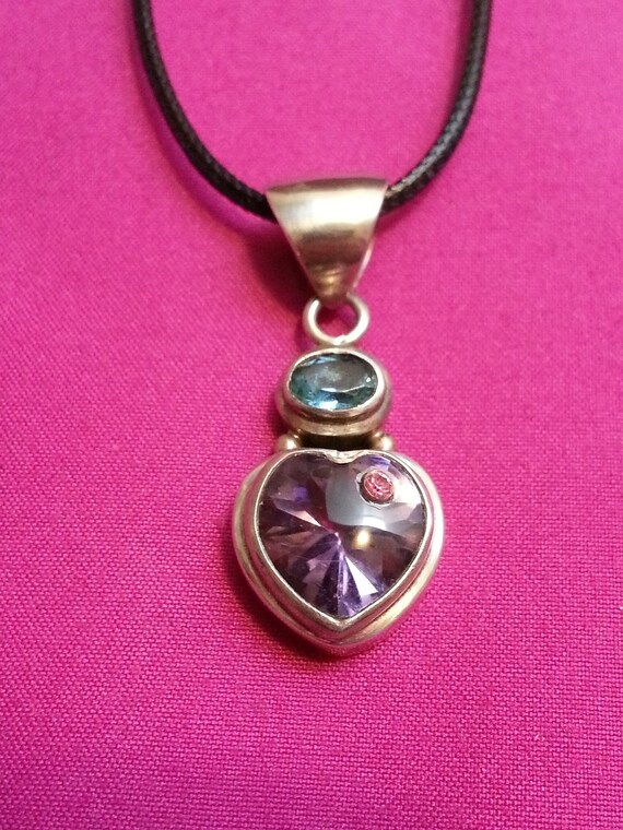 Beautiful sterling silver amethyst heart and blue 