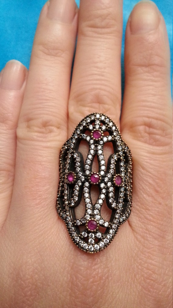 Impressive Ottoman ring, sterling silver and bron… - image 1