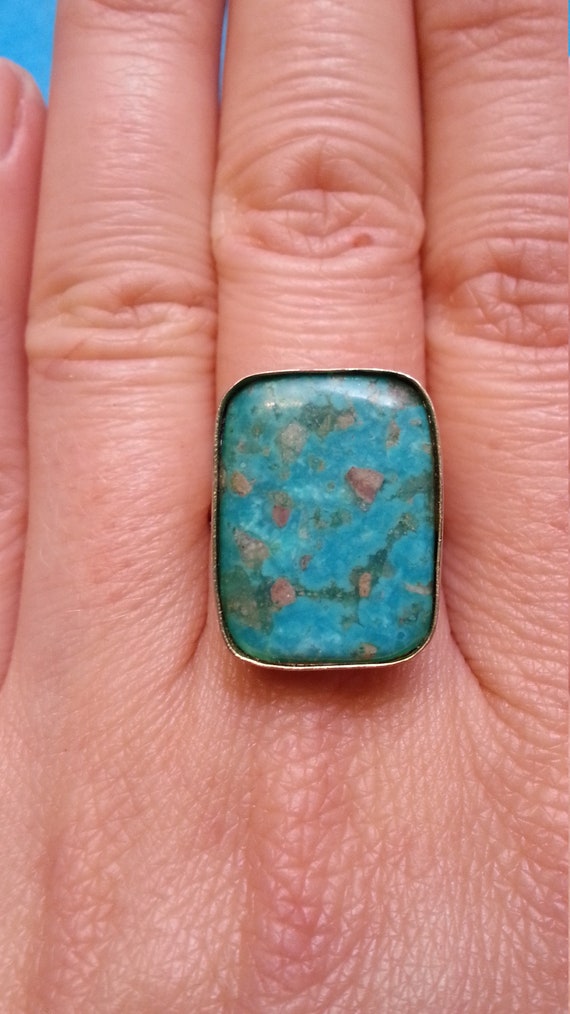 Lovely chrysocolla gold-platted adjustable ring, l