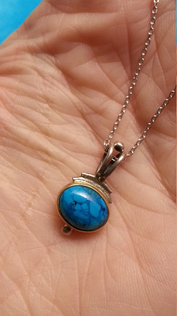 Sterling silver and 22k gold turquoise pendant, l… - image 5