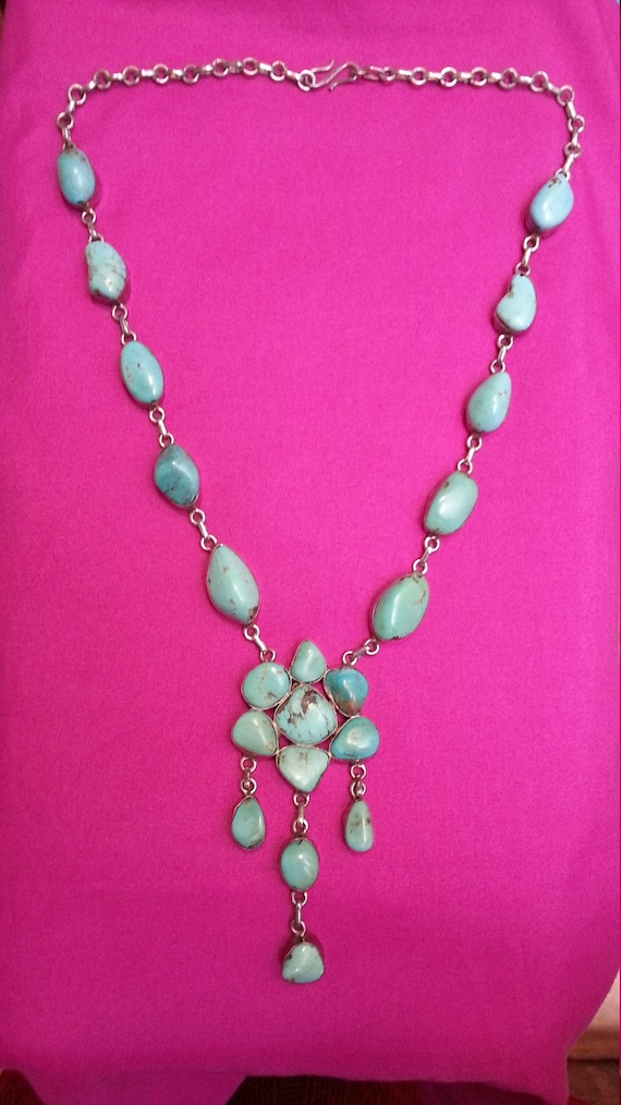 Spectacular rare sterling silver turquoise necklac