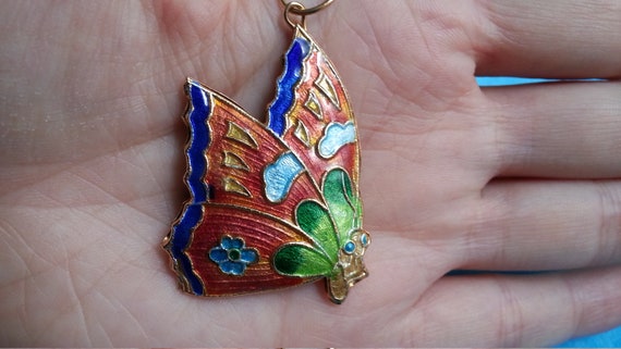 Beautiful vintage Chinese enamel flying butterfly… - image 8