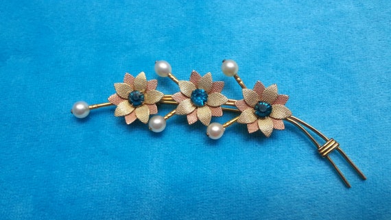 Lovely 12k gold-plated Van Dell brooch, cultured … - image 4