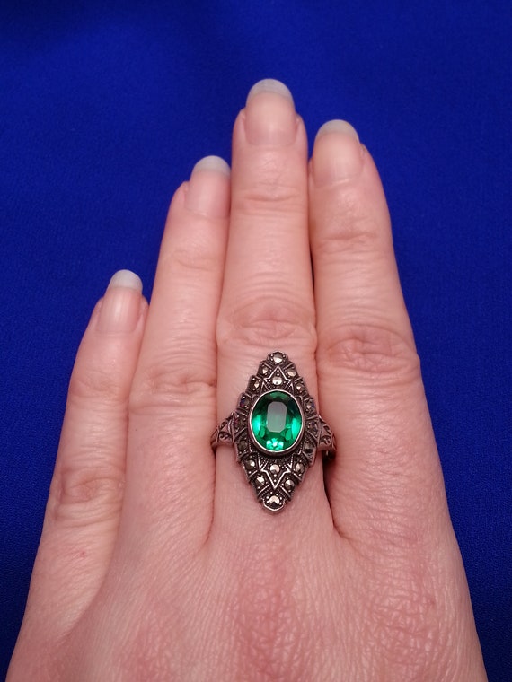 Beautiful sterling silver marcasite vintage ring,… - image 2