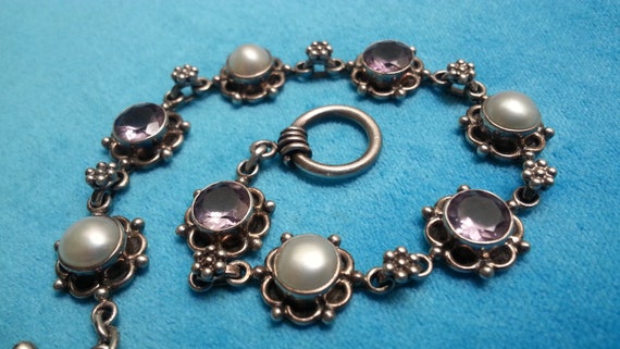 Beautiful vintage sterling silver amethyst pearl … - image 7