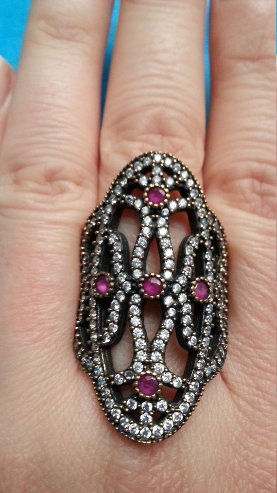 Impressive Ottoman ring, sterling silver and bron… - image 3